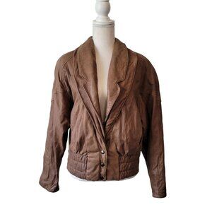 Vintage Charley's Leather Jacket Short Snap Closure Slit Side Pockets Size Small